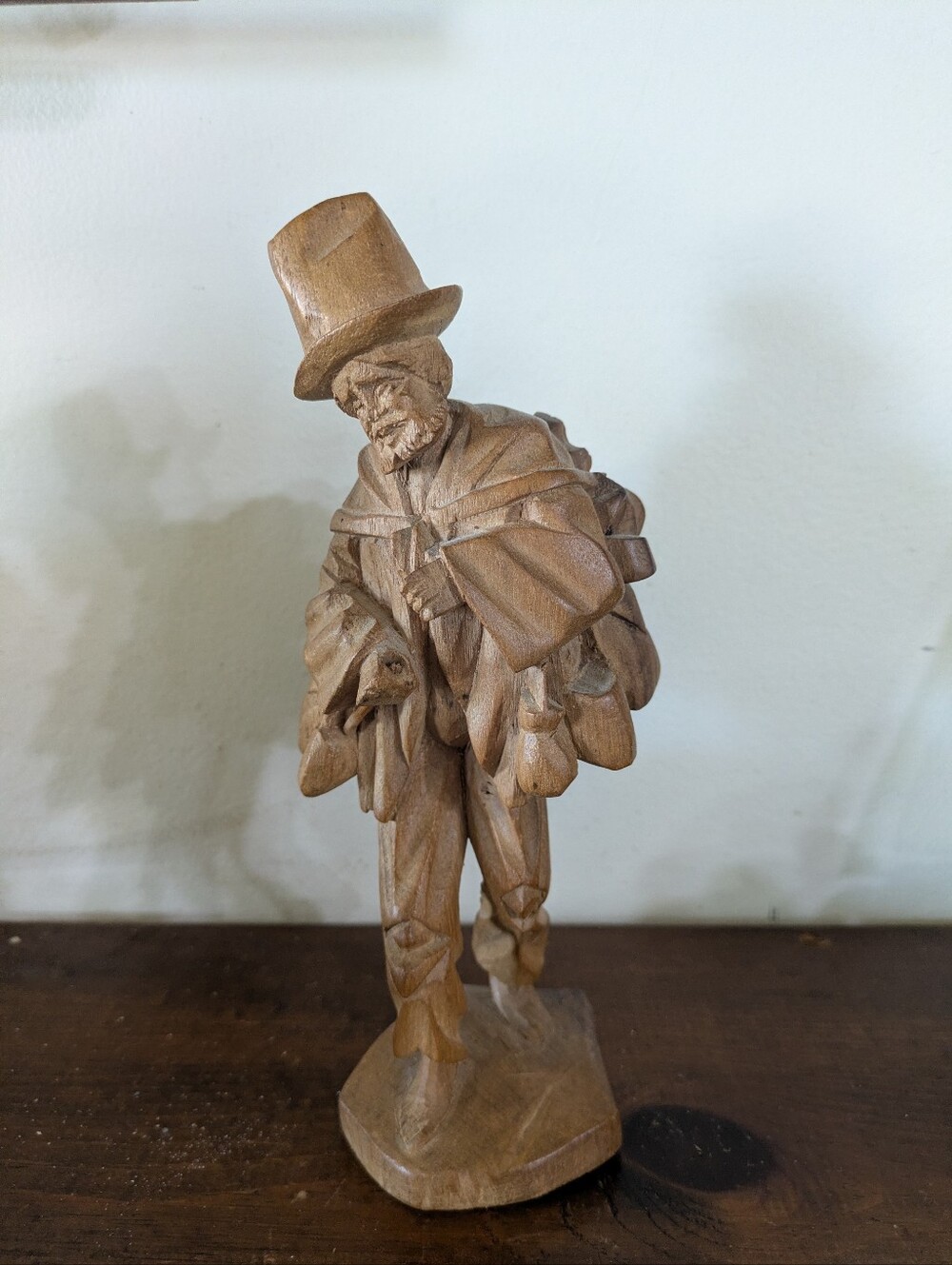 Vintage Ecuador Hand Carved Wood Figurine - Barefoot Traveler Folk Art Andean